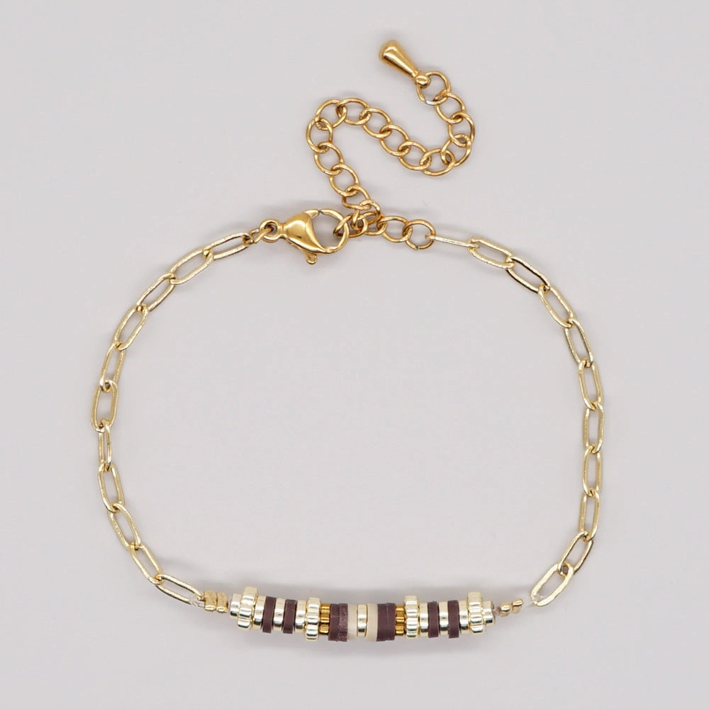 Wholesale Jewelry Bohemian Alphabet Heart Multicolor Glass Bracelet