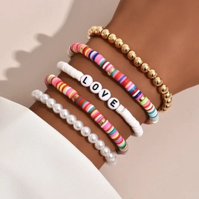 Wholesale Jewelry Bohemian Colorful Vintage Polymer Bracelet 5pcs Set