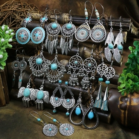 Wholesale Jewelry Bohemian Turquoise Alloy Earrings
