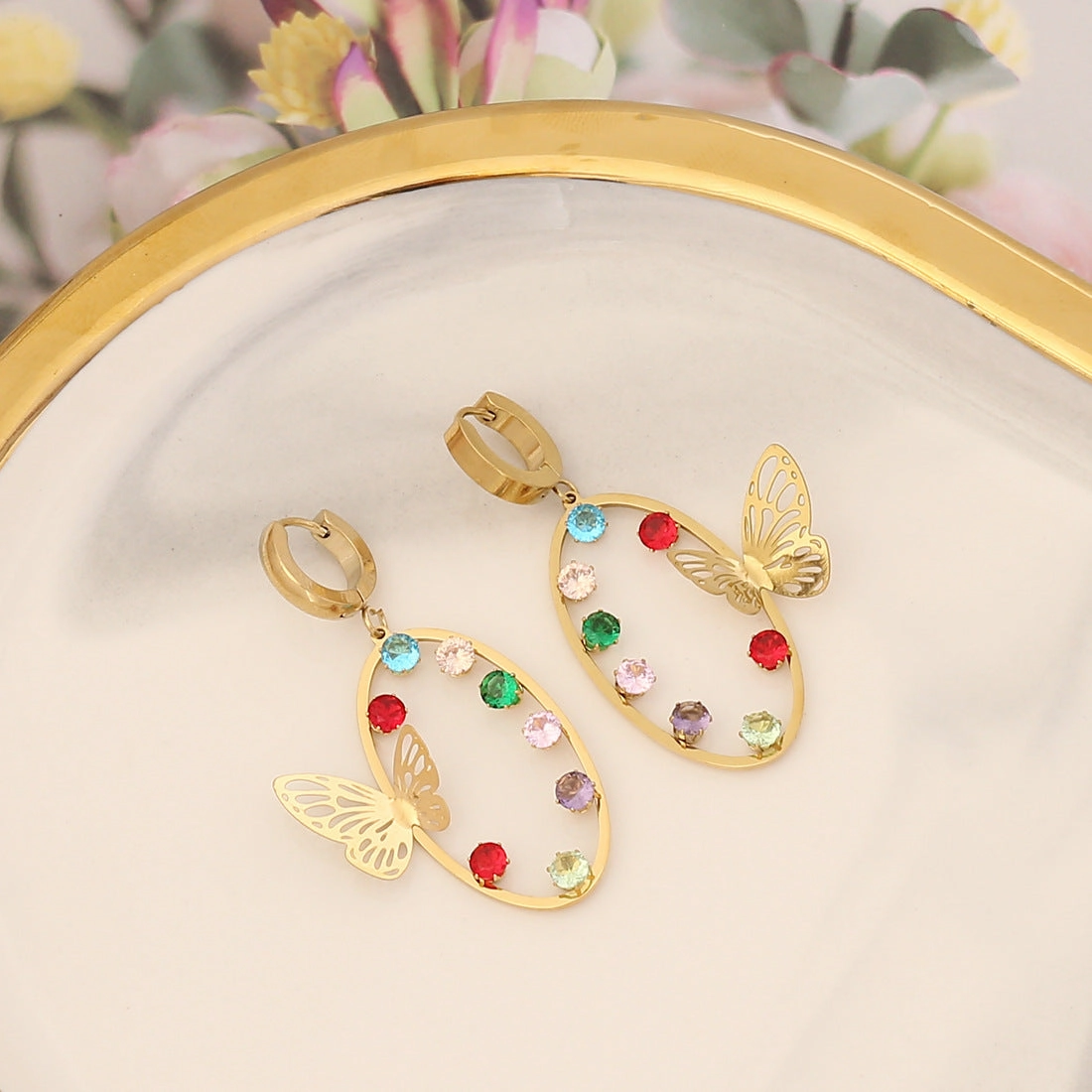 Wholesale Jewelry Butterfly Heart Stainless Steel Earrings