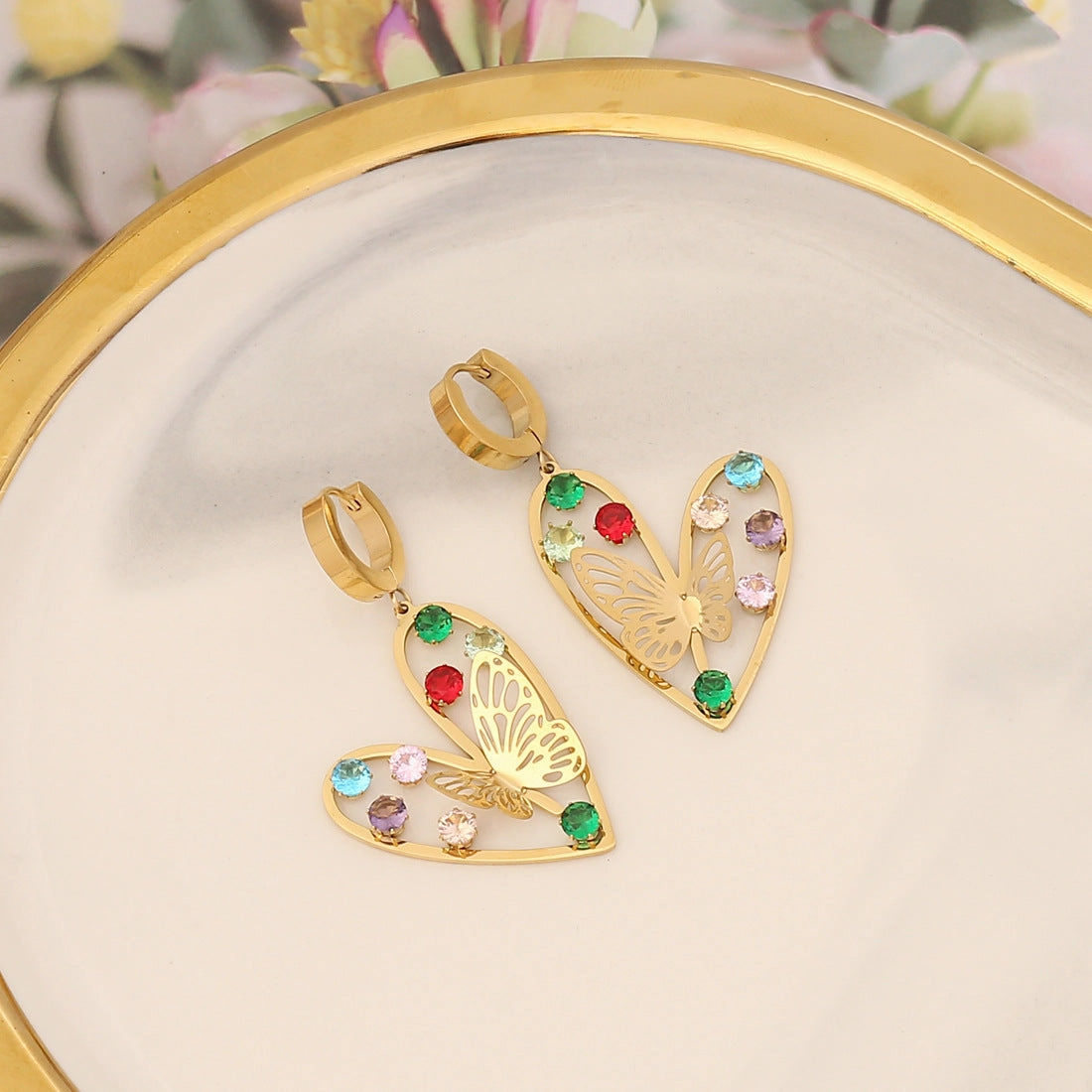 Wholesale Jewelry Butterfly Heart Stainless Steel Earrings