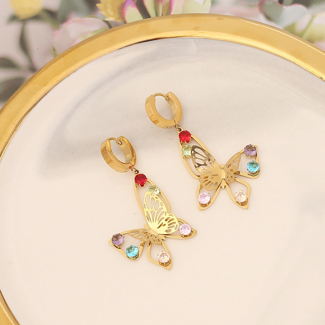 Wholesale Jewelry Butterfly Heart Stainless Steel Earrings