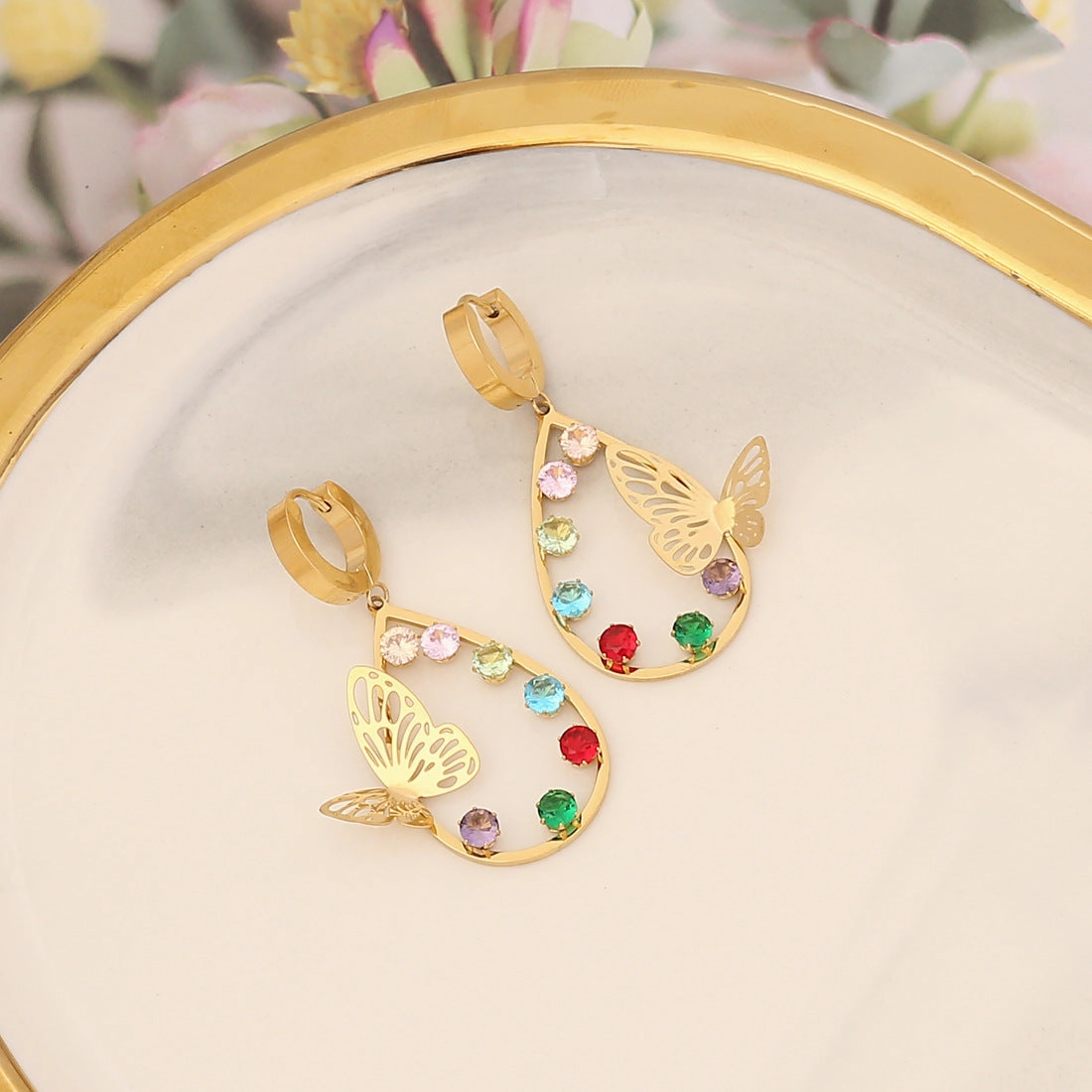 Wholesale Jewelry Butterfly Heart Stainless Steel Earrings