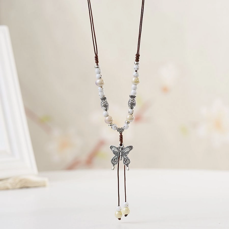 Wholesale Jewelry Butterfly Long Ceramic Beads Necklace