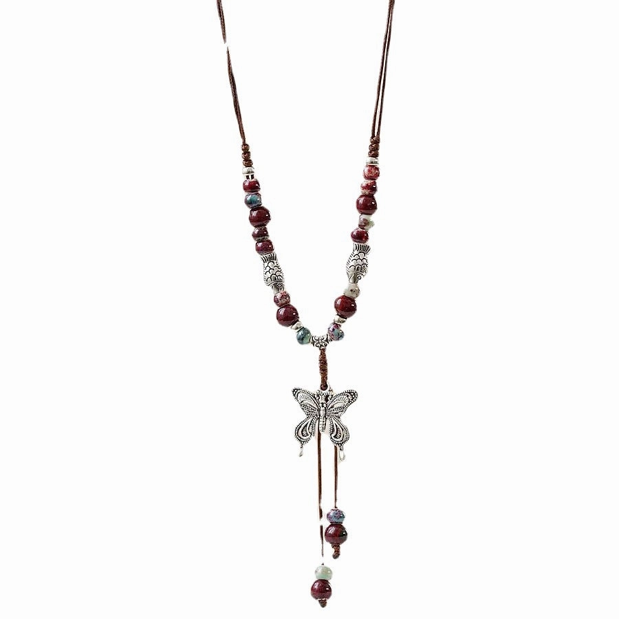 Wholesale Jewelry Butterfly Long Ceramic Beads Necklace