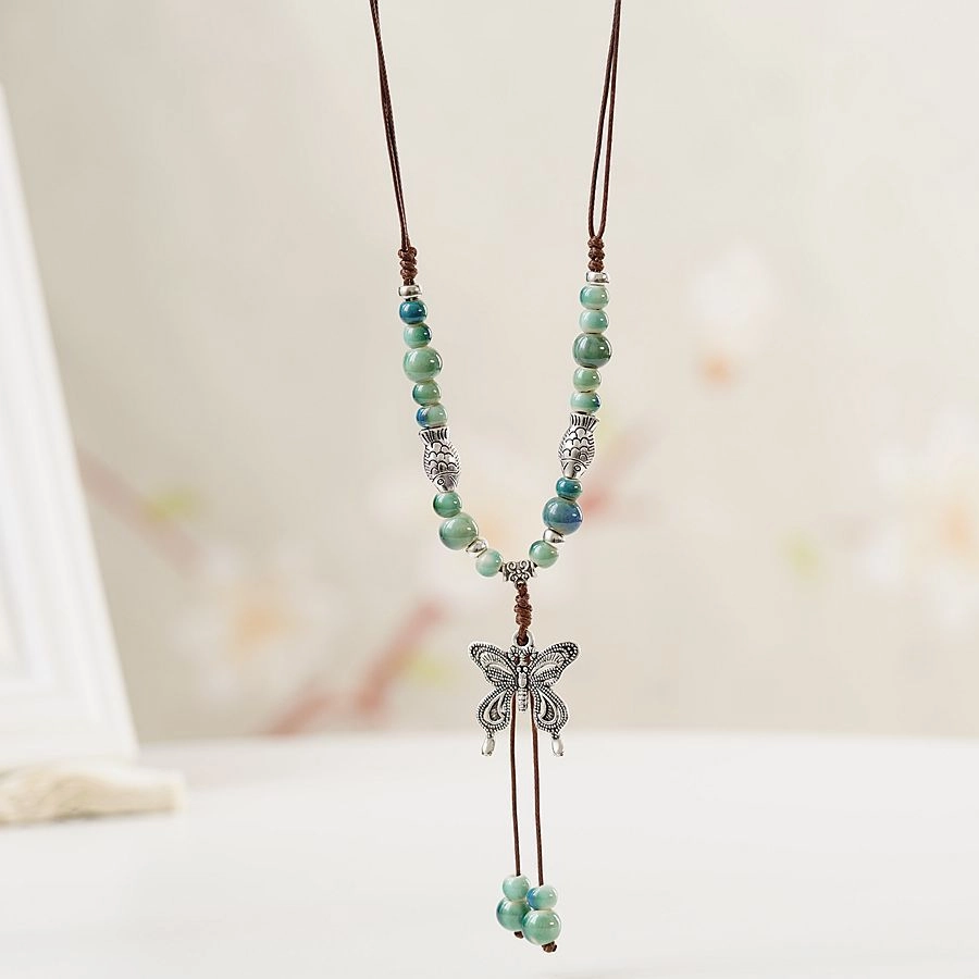 Wholesale Jewelry Butterfly Long Ceramic Beads Necklace