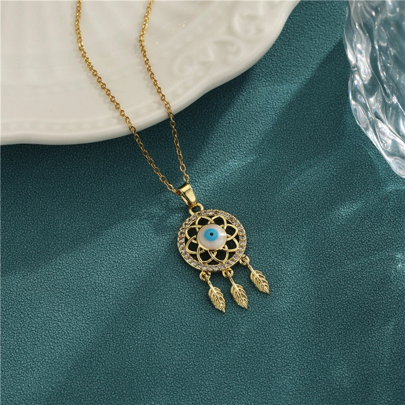 Wholesale Jewelry Christmas Eye Dream Catcher Stainless Steel Tassel Clavicle Chain