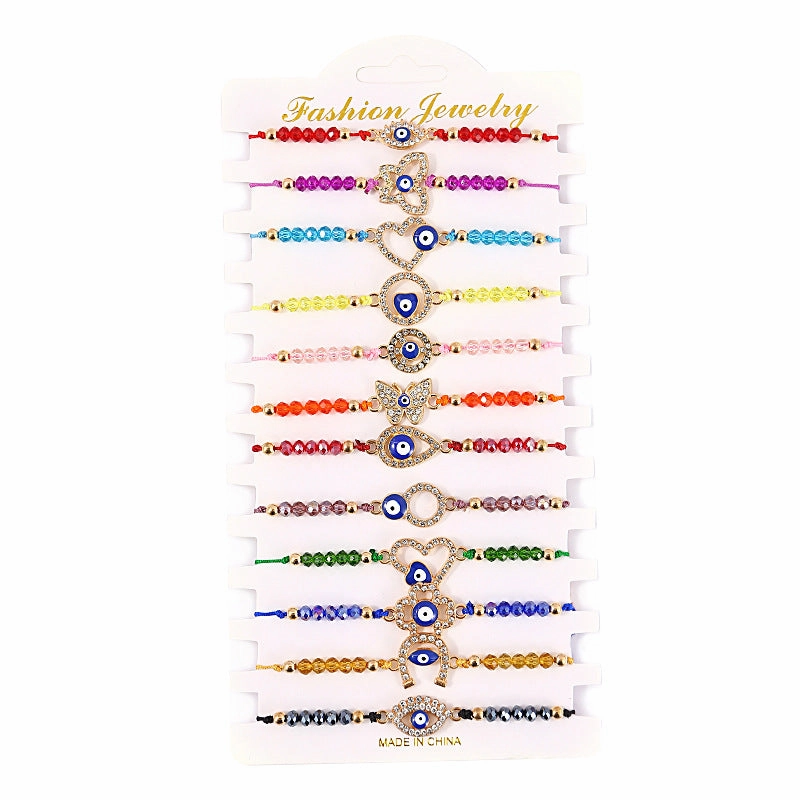 Wholesale Jewelry Colored Devil Eye Alloy Bracelet Set of 12