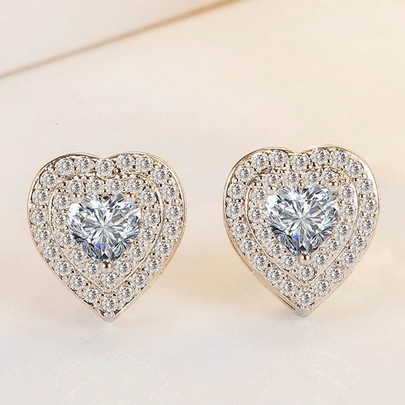Wholesale Jewelry Diamond Hearts Copper Earrings