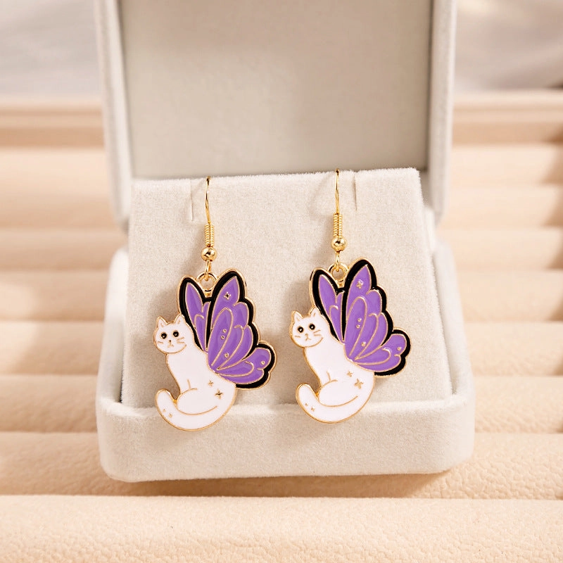 Wholesale Jewelry Drip Paint Cat Cartoon Alloy Earrings