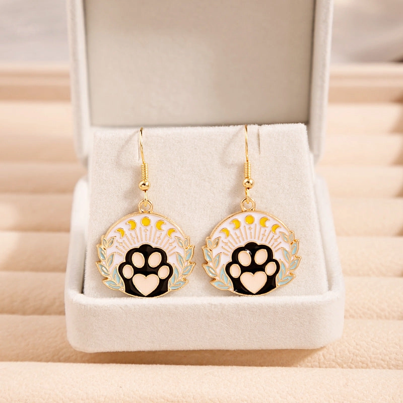 Wholesale Jewelry Drip Paint Cat Cartoon Alloy Earrings