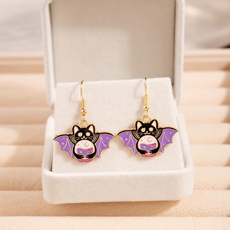 Wholesale Jewelry Drip Paint Cat Cartoon Alloy Earrings
