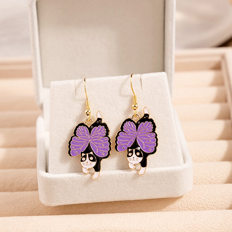 Wholesale Jewelry Drip Paint Cat Cartoon Alloy Earrings