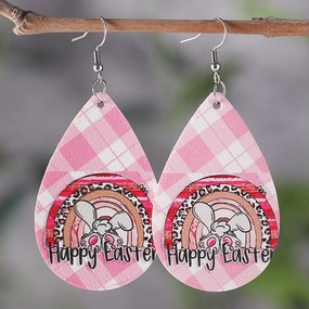 Wholesale Jewelry Easter Bunny Plaid PU Leather Earrings