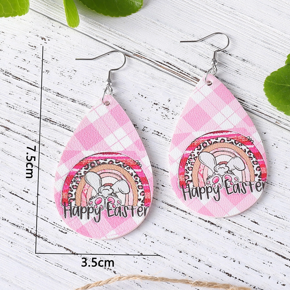 Wholesale Jewelry Easter Bunny Plaid PU Leather Earrings