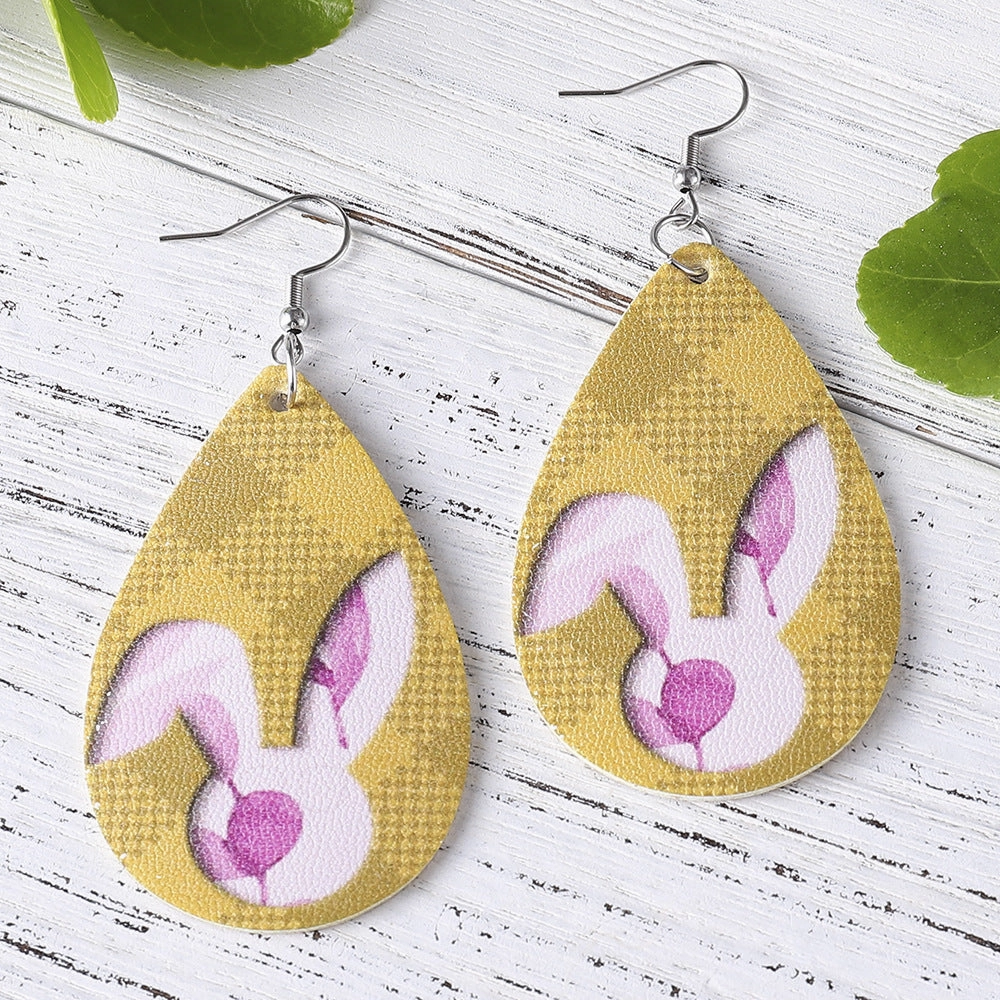 Wholesale Jewelry Easter Bunny PU Leather Earrings