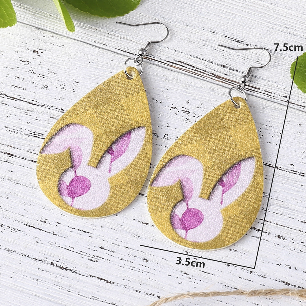 Wholesale Jewelry Easter Bunny PU Leather Earrings