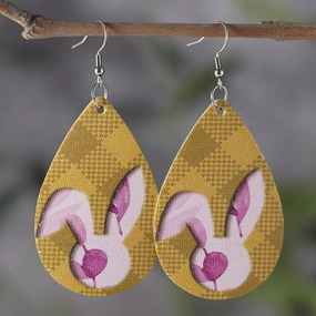 Wholesale Jewelry Easter Bunny PU Leather Earrings