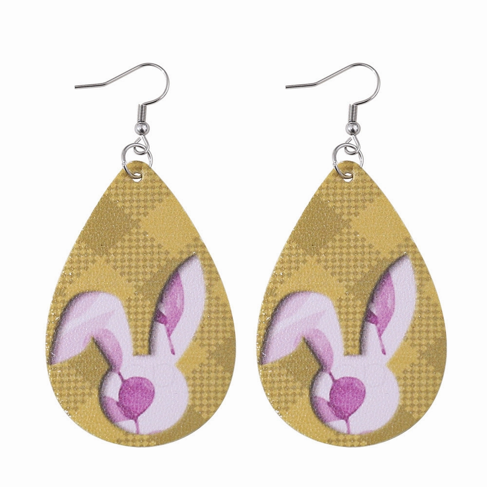 Wholesale Jewelry Easter Bunny PU Leather Earrings