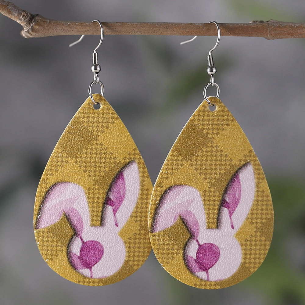 Wholesale Jewelry Easter Bunny PU Leather Earrings