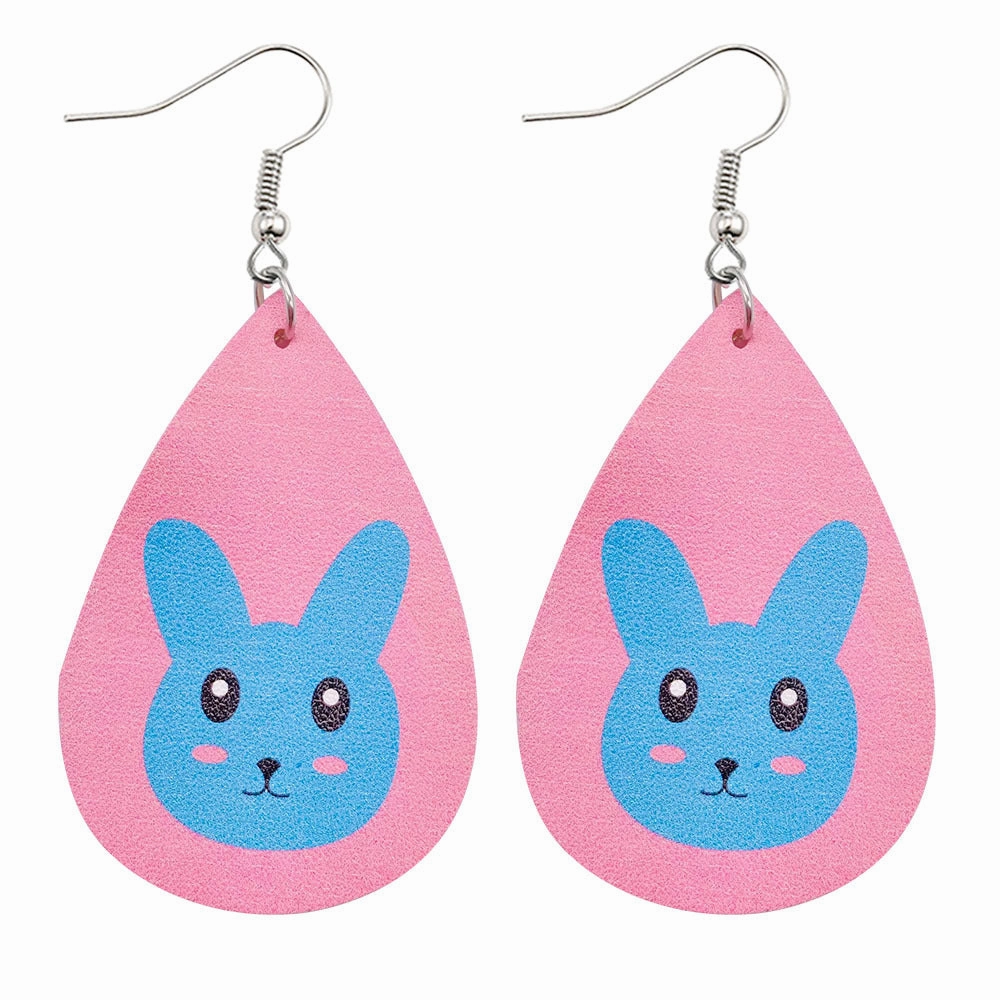Wholesale Jewelry Easter Bunny Reversible Print Faux Leather Earrings