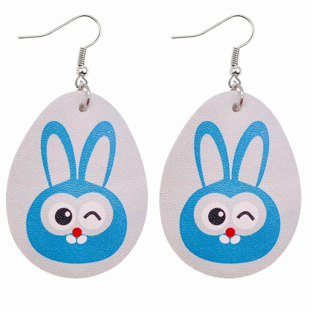 Wholesale Jewelry Easter Bunny Reversible Print Faux Leather Earrings