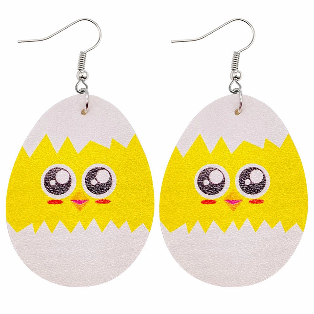 Wholesale Jewelry Easter Bunny Reversible Print Faux Leather Earrings