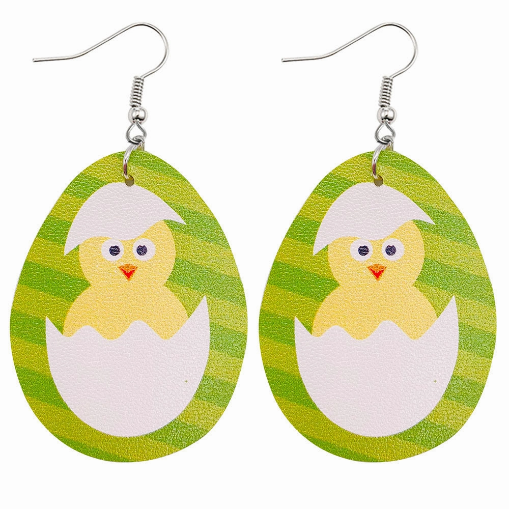Wholesale Jewelry Easter Bunny Reversible Print Faux Leather Earrings