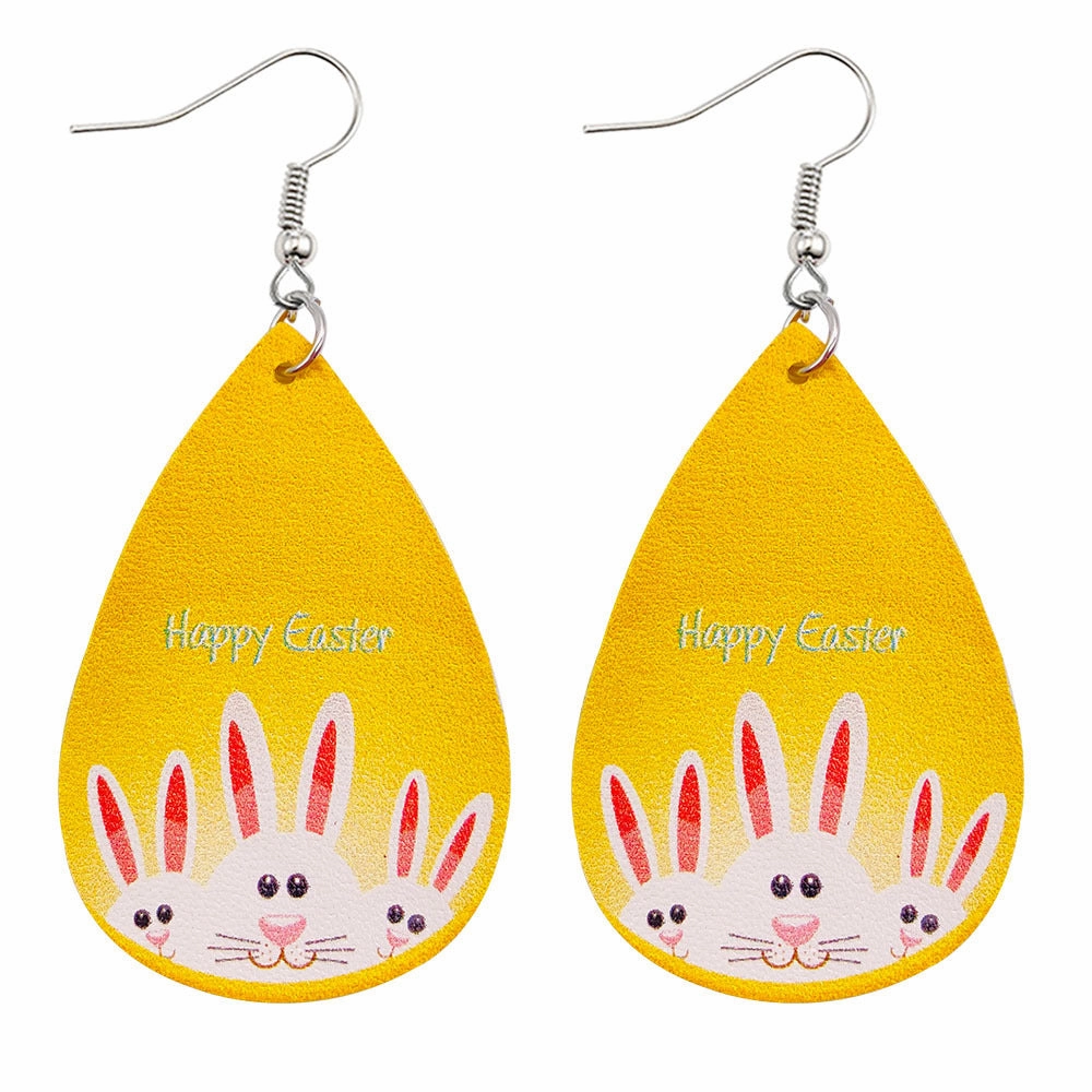 Wholesale Jewelry Easter Bunny Reversible Print Faux Leather Earrings