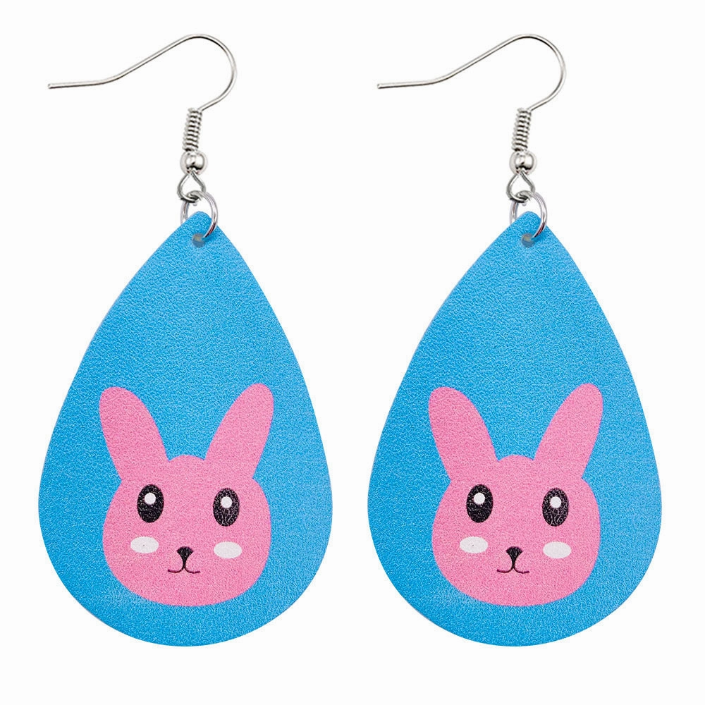 Wholesale Jewelry Easter Bunny Reversible Print Faux Leather Earrings