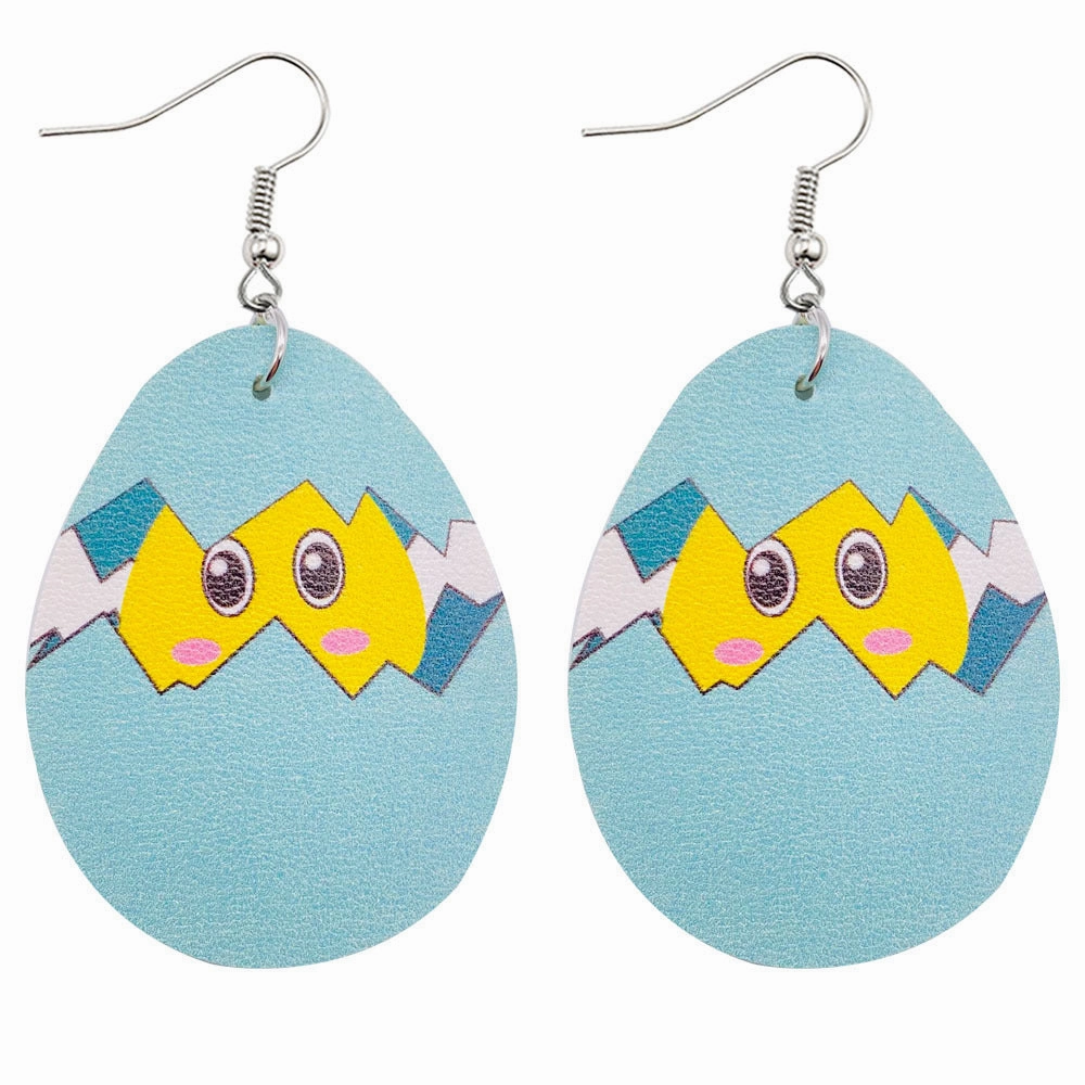 Wholesale Jewelry Easter Bunny Reversible Print Faux Leather Earrings