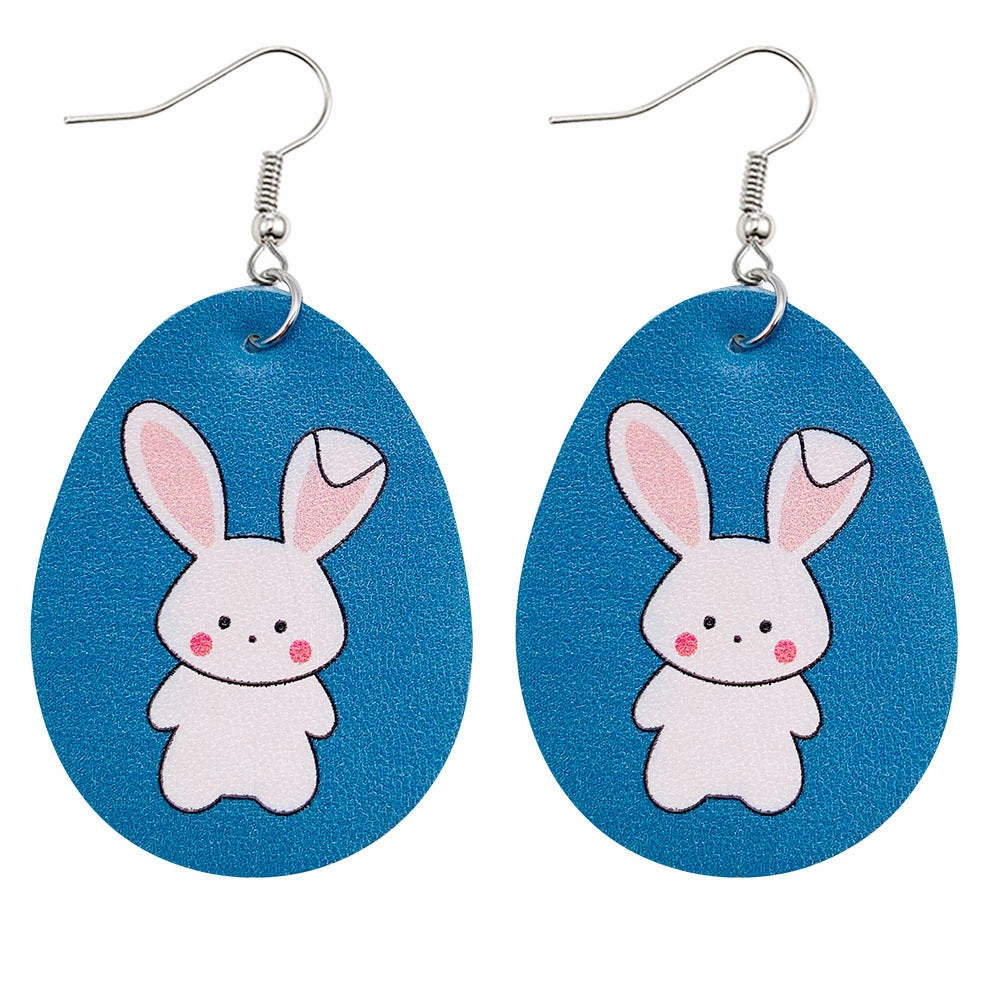 Wholesale Jewelry Easter Bunny Reversible Print Faux Leather Earrings