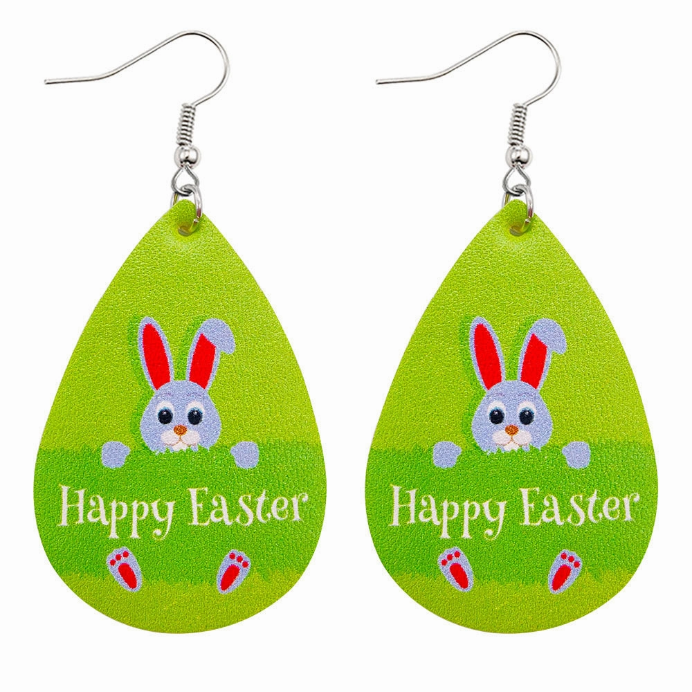 Wholesale Jewelry Easter Bunny Reversible Print Faux Leather Earrings