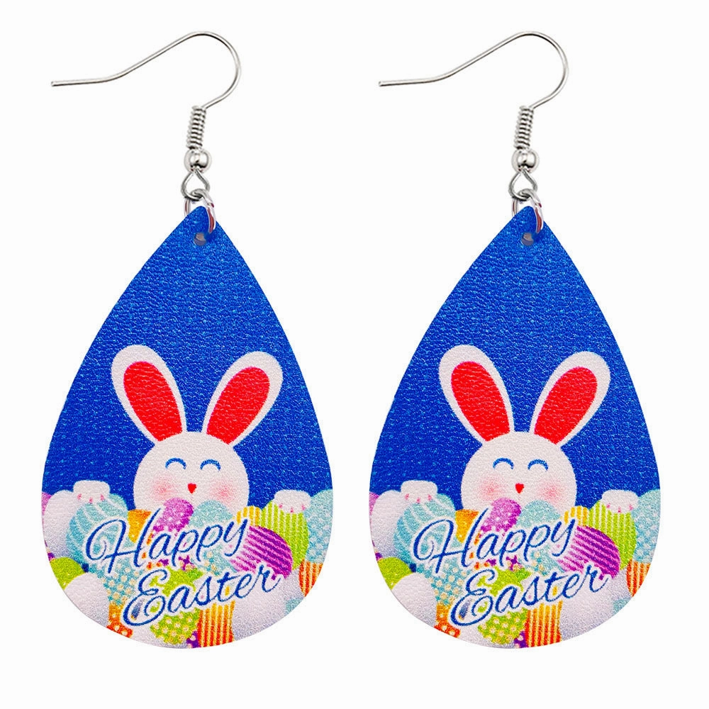 Wholesale Jewelry Easter Bunny Reversible Print Faux Leather Earrings
