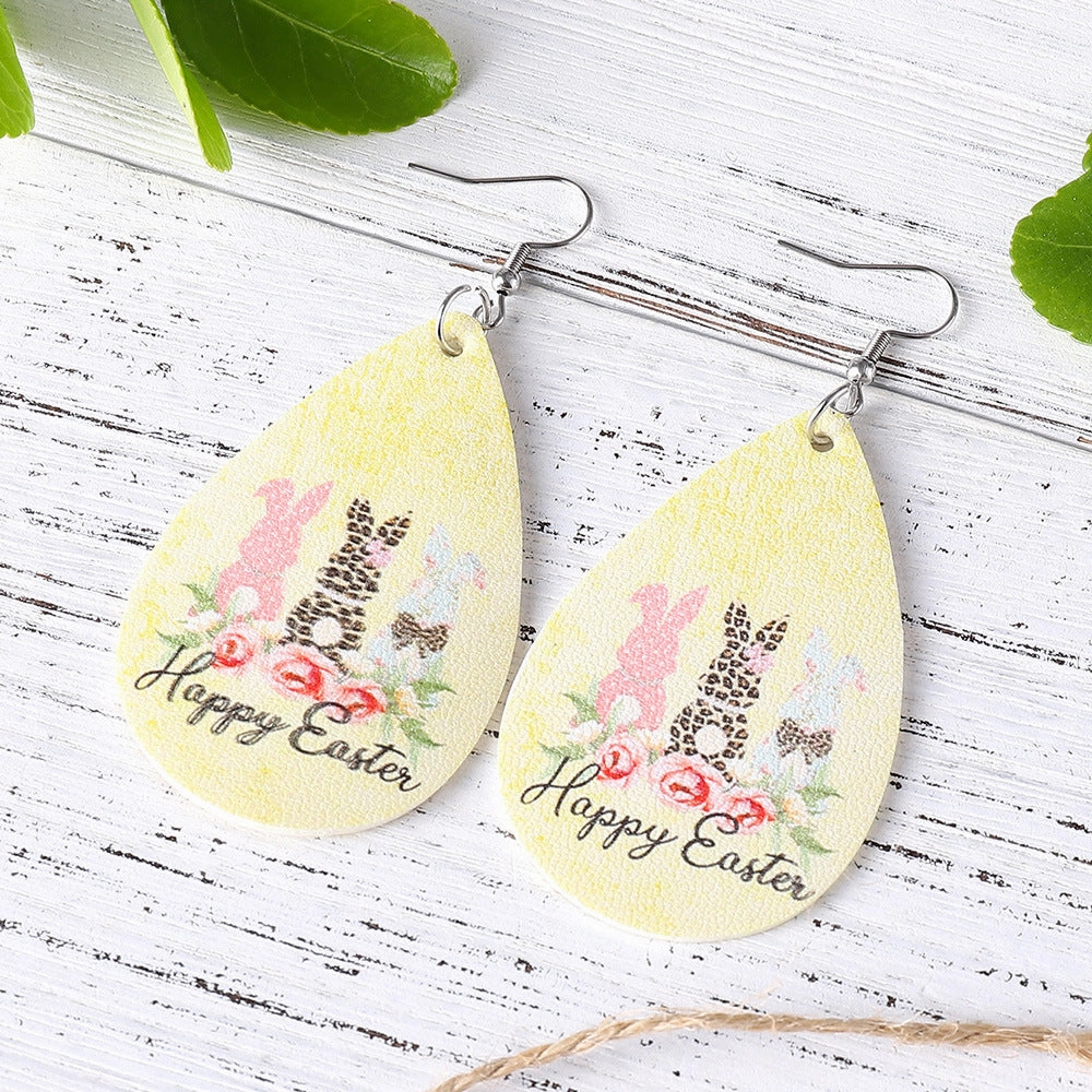 Wholesale Jewelry Easter Leopard Bunny Flower PU Leather Earrings