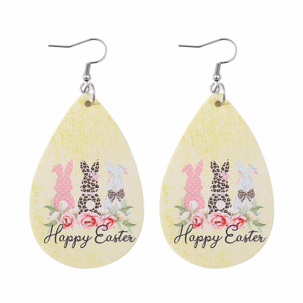 Wholesale Jewelry Easter Leopard Bunny Flower PU Leather Earrings