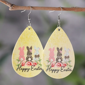 Wholesale Jewelry Easter Leopard Bunny Flower PU Leather Earrings