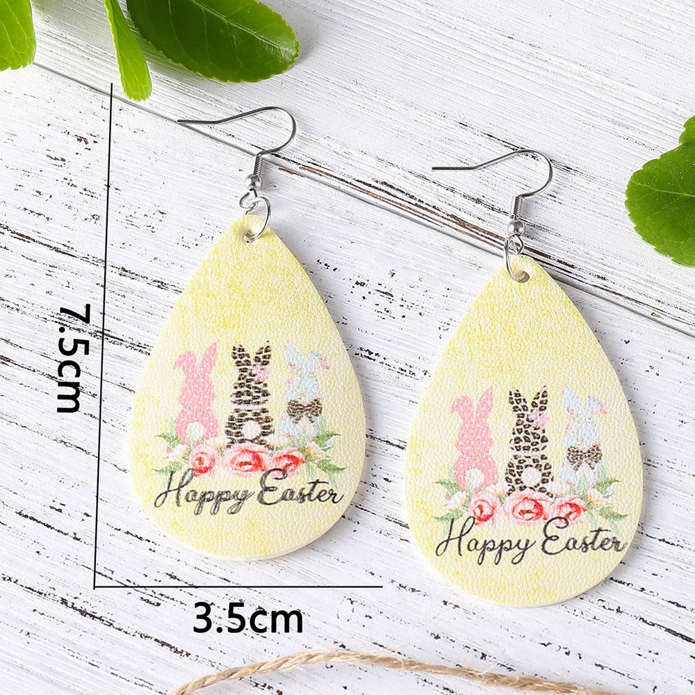 Wholesale Jewelry Easter Leopard Bunny Flower PU Leather Earrings