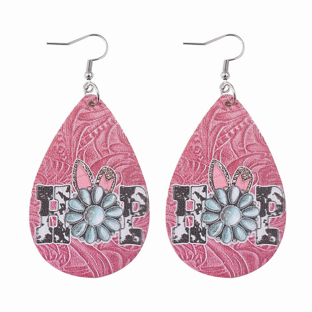 Wholesale Jewelry Easter Leopard Turquoise PU Leather Earrings