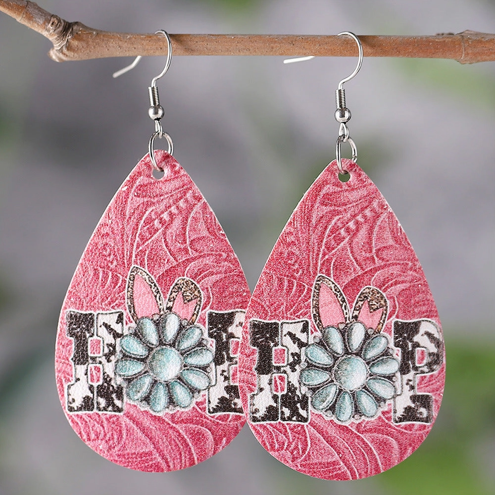 Wholesale Jewelry Easter Leopard Turquoise PU Leather Earrings