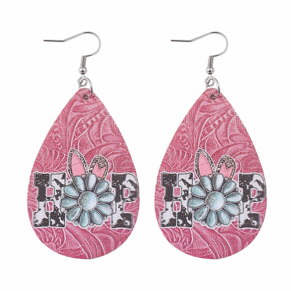 Wholesale Jewelry Easter Leopard Turquoise PU Leather Earrings