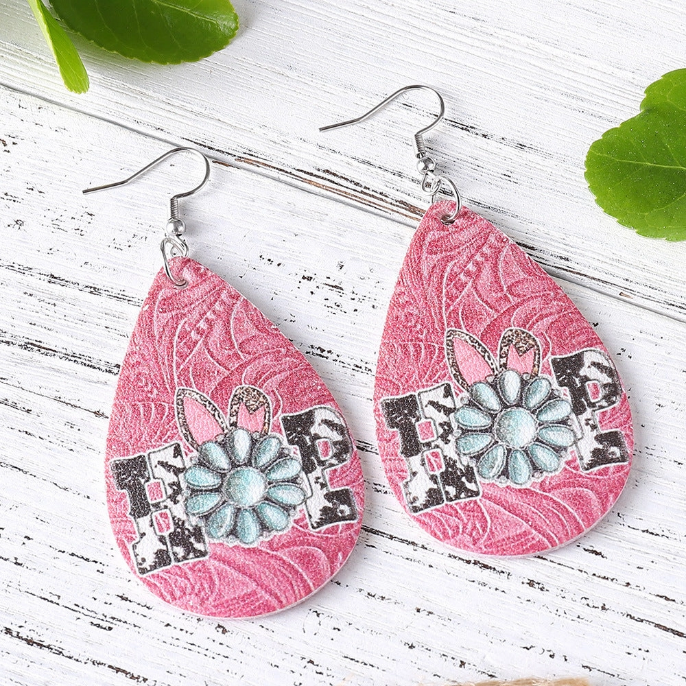 Wholesale Jewelry Easter Leopard Turquoise PU Leather Earrings