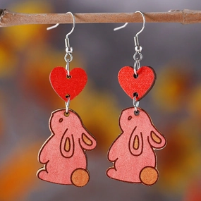Wholesale Jewelry Easter Love Bunny Wooden Earrings