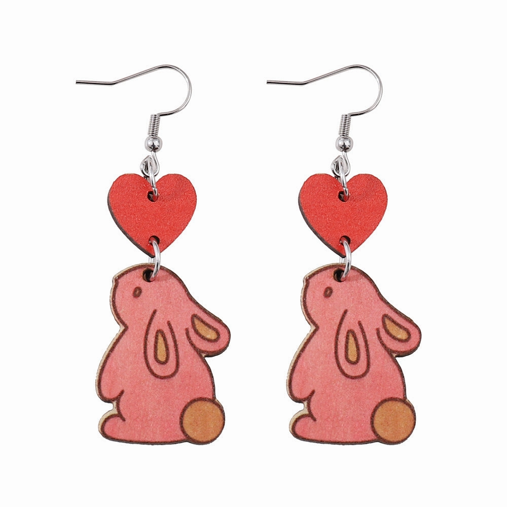 Wholesale Jewelry Easter Love Bunny Wooden Earrings