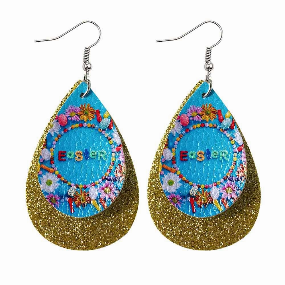 Wholesale Jewelry Easter Teardrop Leather Earrings