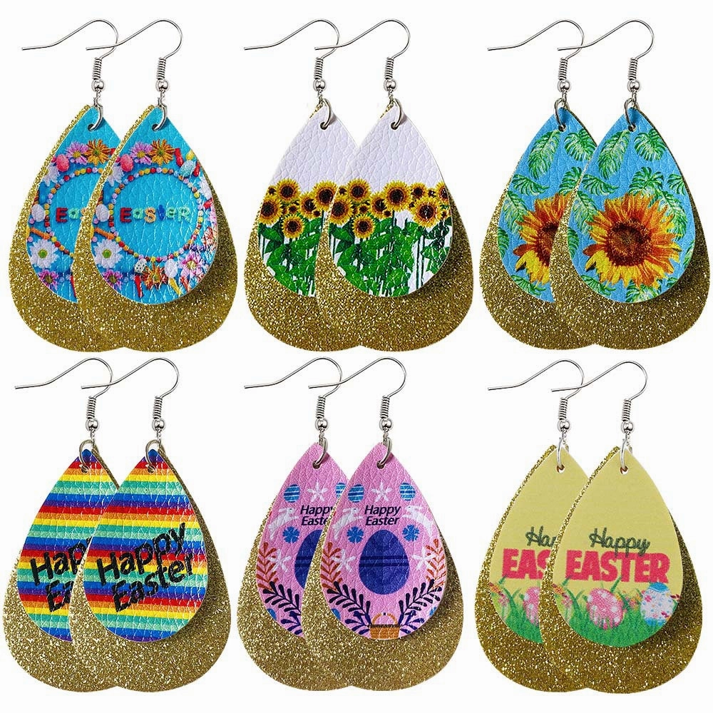 Wholesale Jewelry Easter Teardrop Leather Earrings