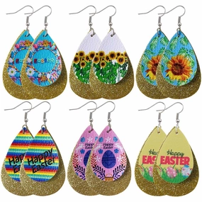 Wholesale Jewelry Easter Teardrop Leather Earrings
