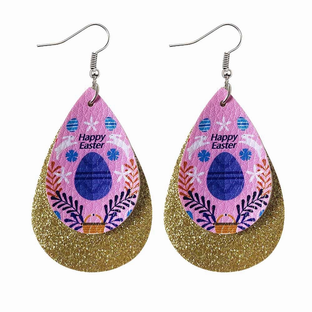 Wholesale Jewelry Easter Teardrop Leather Earrings