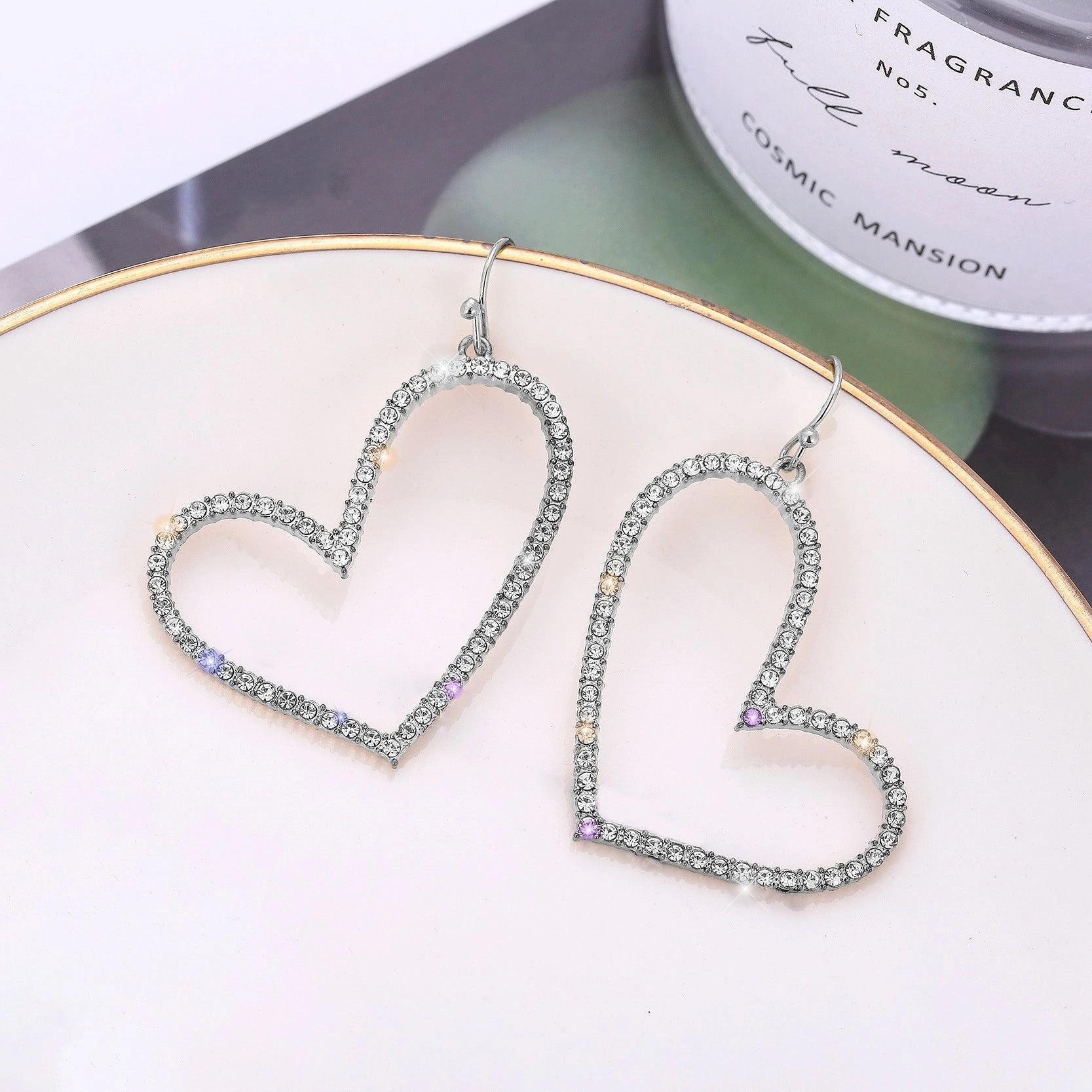 Wholesale Jewelry Hollow Full Diamond Heart Alloy Earrings