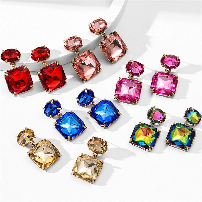 Wholesale Jewelry Inlaid Colored Rhinestone Alloy Earrings